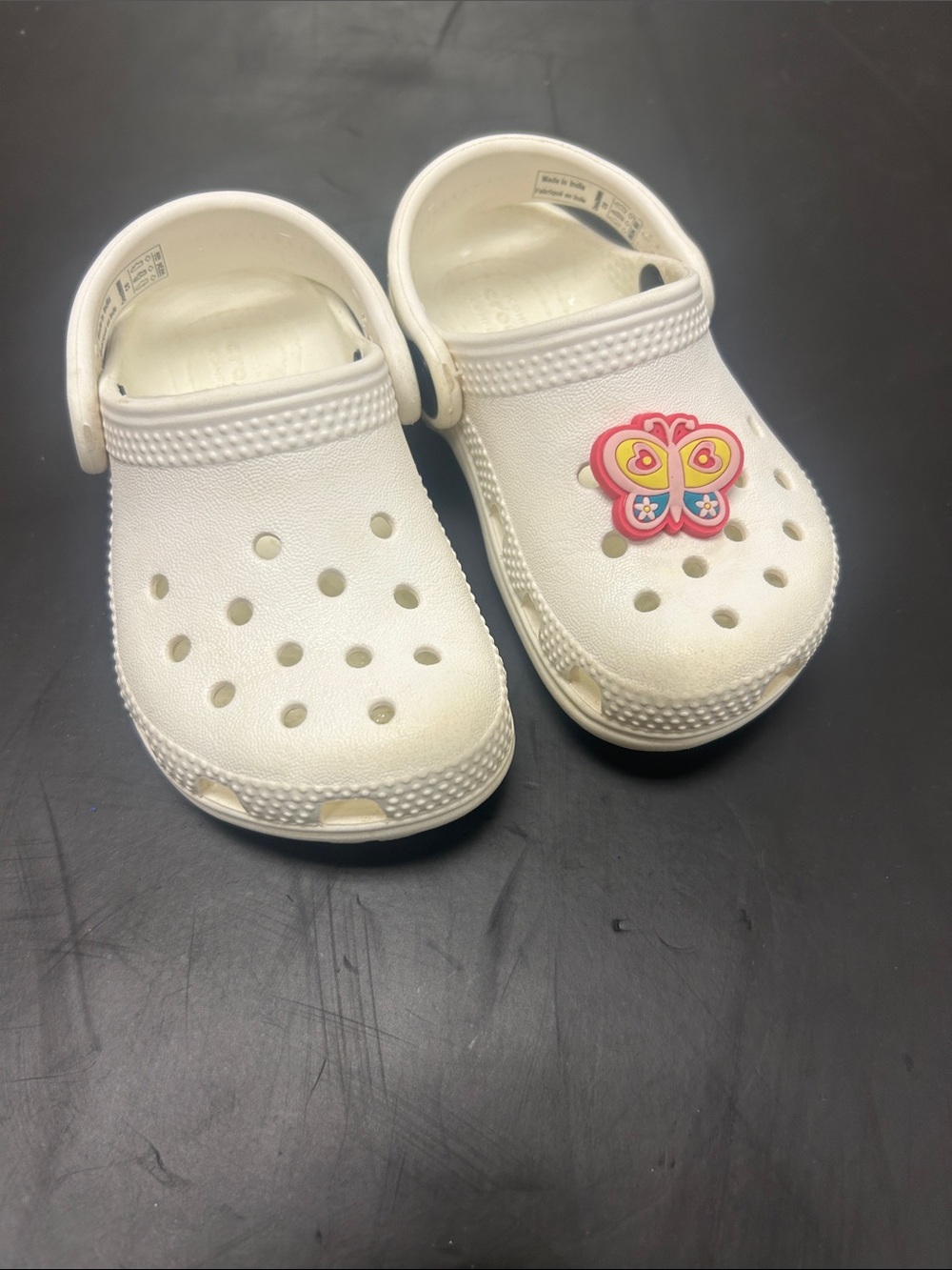 Toddler Crocs - White with Pink Butterfly Charm